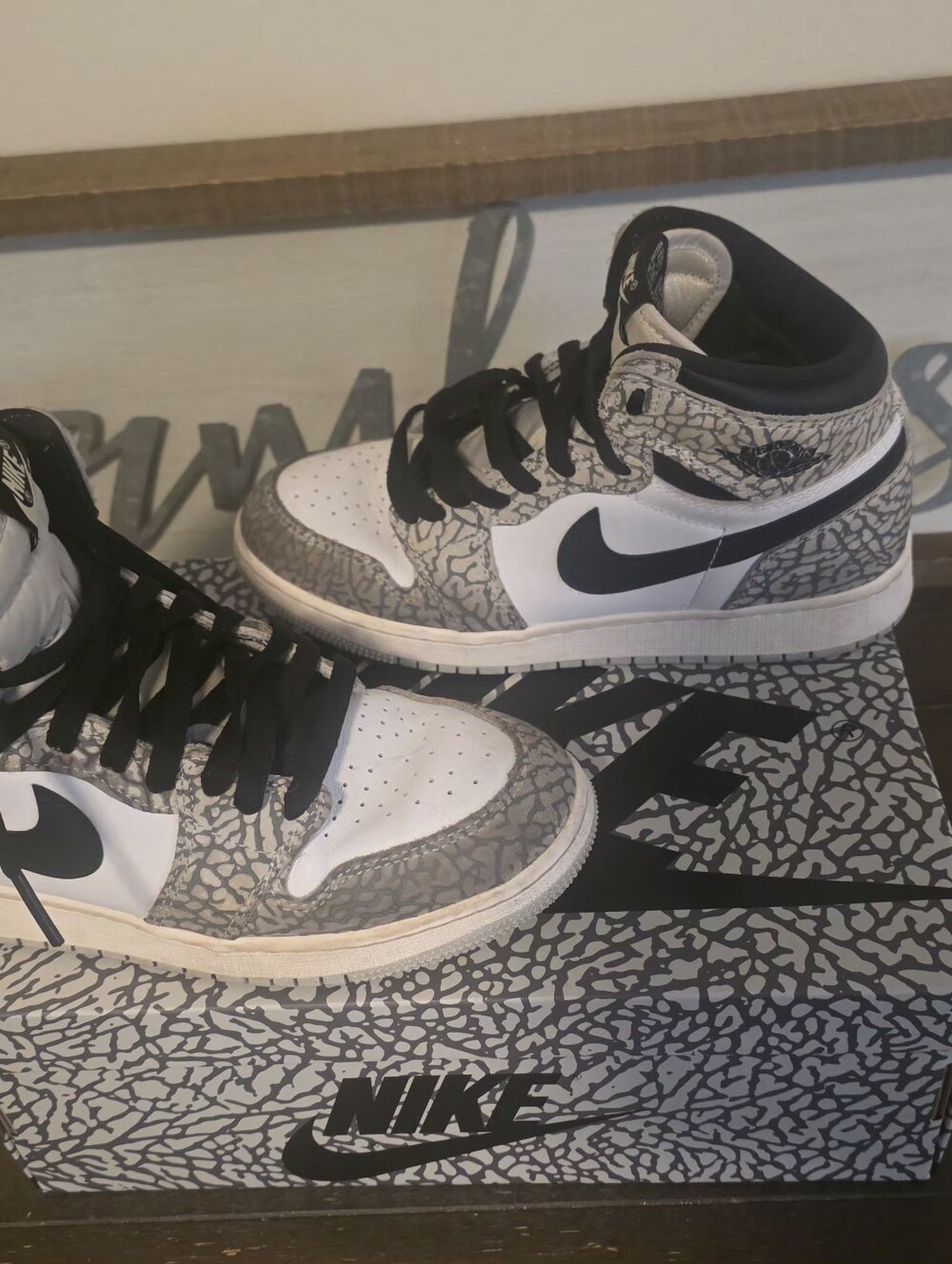 Nike Kids White & Black High-Top Sneakers with Elephant Print